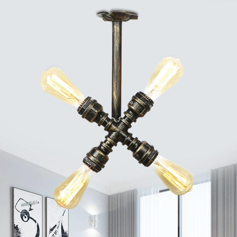 Industrial Bare Bulb Semi Flush Mount 3/4-Light Iron Flush Ceiling Lighting in Bronze Bronze D Clearhalo 'Ceiling Lights' 'Close To Ceiling Lights' 'Close to ceiling' 'Semi-flushmount' Lighting' 758662