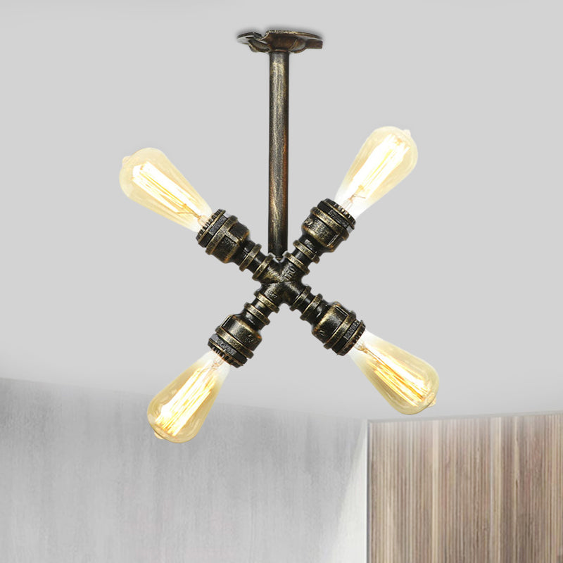 Industrial Bare Bulb Semi Flush Mount 3/4-Light Iron Flush Ceiling Lighting in Bronze Clearhalo 'Ceiling Lights' 'Close To Ceiling Lights' 'Close to ceiling' 'Semi-flushmount' Lighting' 758663