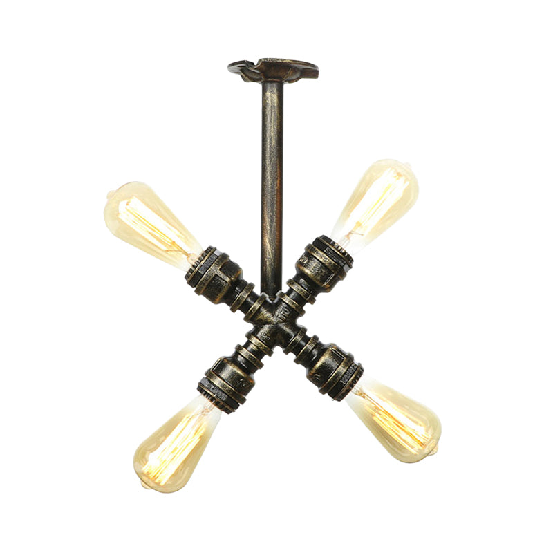 Industrial Bare Bulb Semi Flush Mount 3/4-Light Iron Flush Ceiling Lighting in Bronze Clearhalo 'Ceiling Lights' 'Close To Ceiling Lights' 'Close to ceiling' 'Semi-flushmount' Lighting' 758664