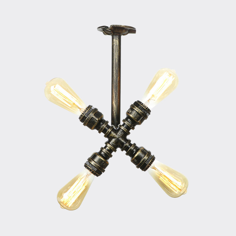 Industrial Bare Bulb Semi Flush Mount 3/4-Light Iron Flush Ceiling Lighting in Bronze Clearhalo 'Ceiling Lights' 'Close To Ceiling Lights' 'Close to ceiling' 'Semi-flushmount' Lighting' 758665