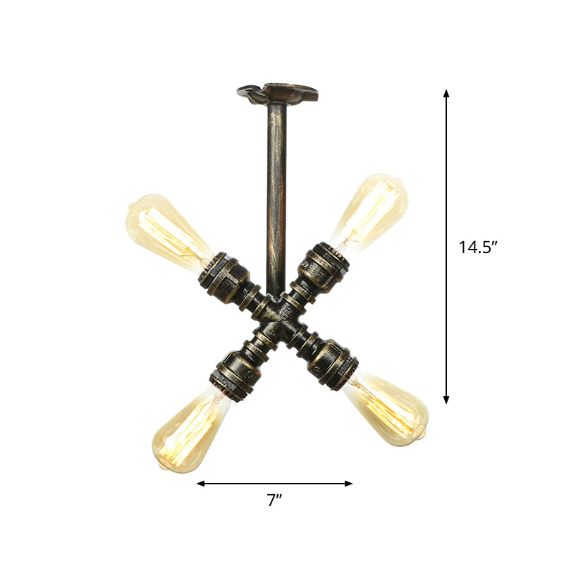 Industrial Bare Bulb Semi Flush Mount 3/4-Light Iron Flush Ceiling Lighting in Bronze Clearhalo 'Ceiling Lights' 'Close To Ceiling Lights' 'Close to ceiling' 'Semi-flushmount' Lighting' 758666