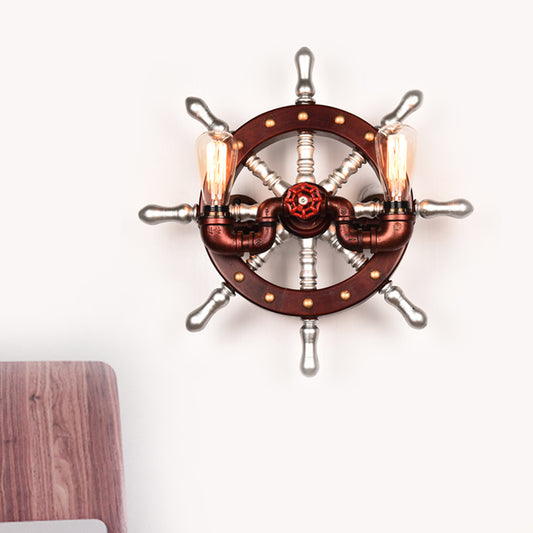 Metal Rudder Wall Light Sconce Vintage 2 Lights Bedroom Wall Mount Lamp Fixture in Copper Copper Clearhalo 'Industrial wall lights' 'Industrial' 'Middle century wall lights' 'Tiffany' 'Wall Lamps & Sconces' 'Wall Lights' Lighting' 758667