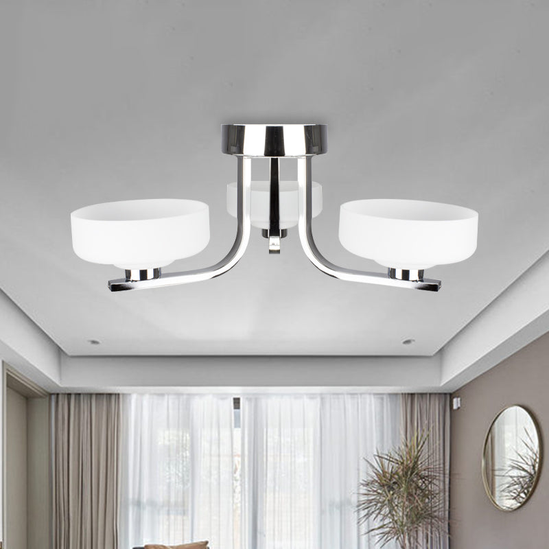 Bowl White Glass Semi Flushmount Modernist 3 Heads Chrome Finish LED Flush Ceiling Light Fixture White Clearhalo 'Ceiling Lights' 'Close To Ceiling Lights' 'Close to ceiling' 'Glass shade' 'Glass' 'Semi-flushmount' Lighting' 758849