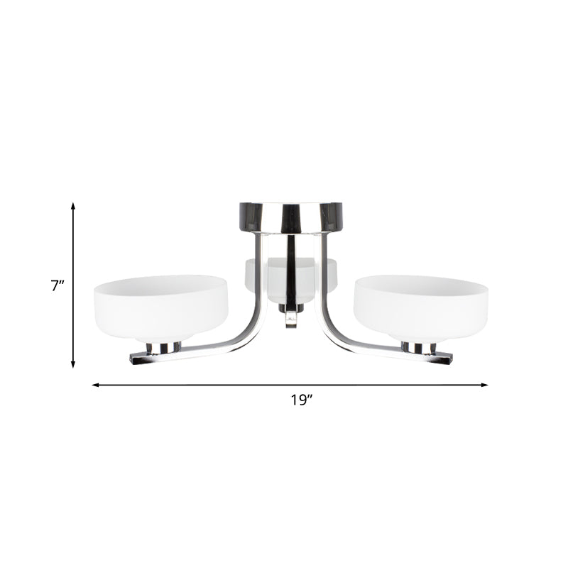 Bowl White Glass Semi Flushmount Modernist 3 Heads Chrome Finish LED Flush Ceiling Light Fixture Clearhalo 'Ceiling Lights' 'Close To Ceiling Lights' 'Close to ceiling' 'Glass shade' 'Glass' 'Semi-flushmount' Lighting' 758852