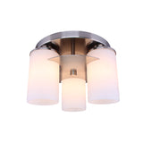 3 Lights Bedroom Flush Mount Lighting Modernism Chrome Flush Lamp Fixture with Cylinder Cream Glass Shade Clearhalo 'Ceiling Lights' 'Close To Ceiling Lights' 'Close to ceiling' 'Flush mount' Lighting' 758864