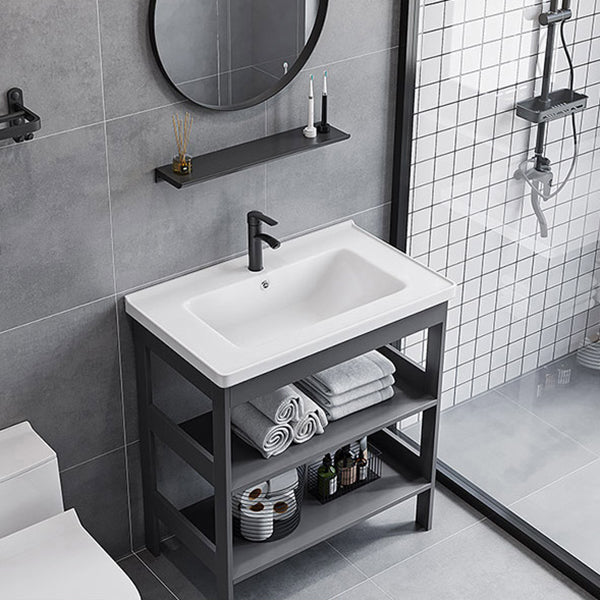 Modern Bathroom Vanity Metal Base Free-standing Standard with Mirror Sink Vanity Clearhalo 'Bathroom Remodel & Bathroom Fixtures' 'Bathroom Vanities' 'bathroom_vanities' 'Home Improvement' 'home_improvement' 'home_improvement_bathroom_vanities' 7588745