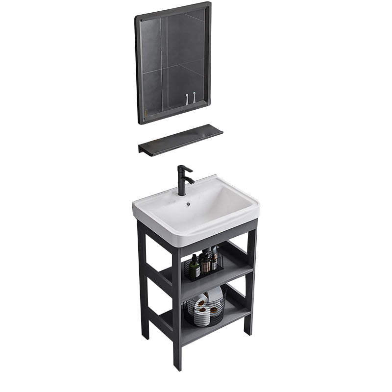 Modern Bathroom Vanity Metal Base Free-standing Standard with Mirror Sink Vanity Vanity & Faucet & Square Mirror Clearhalo 'Bathroom Remodel & Bathroom Fixtures' 'Bathroom Vanities' 'bathroom_vanities' 'Home Improvement' 'home_improvement' 'home_improvement_bathroom_vanities' 7588752