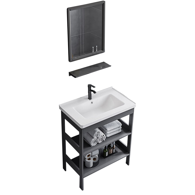 Modern Bathroom Vanity Metal Base Free-standing Standard with Mirror Sink Vanity Vanity & Faucet & Square Mirror Clearhalo 'Bathroom Remodel & Bathroom Fixtures' 'Bathroom Vanities' 'bathroom_vanities' 'Home Improvement' 'home_improvement' 'home_improvement_bathroom_vanities' 7588754