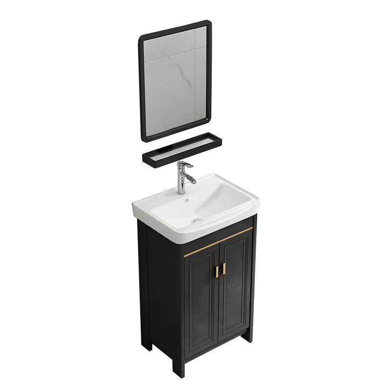 Rectangular Bathroom Vanity Single-Sink Glam Black Freestanding Vanity Set Vanity & Faucet & Mirrors 20"L x 14"W x 32"H Towel Bar Not Included Clearhalo 'Bathroom Remodel & Bathroom Fixtures' 'Bathroom Vanities' 'bathroom_vanities' 'Home Improvement' 'home_improvement' 'home_improvement_bathroom_vanities' 7588789