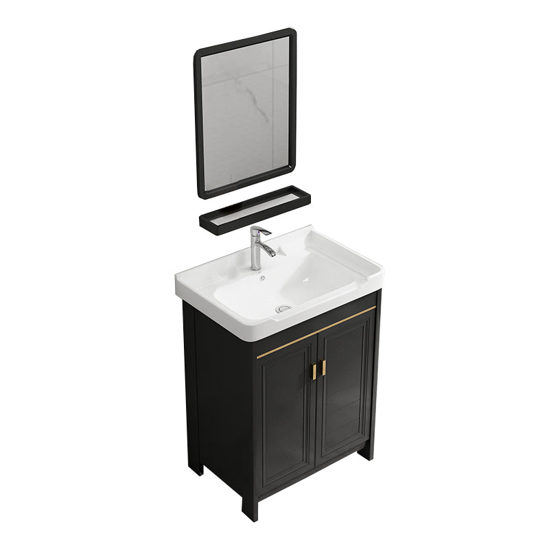 Rectangular Bathroom Vanity Single-Sink Glam Black Freestanding Vanity Set Vanity & Faucet & Mirrors Towel Bar Not Included Clearhalo 'Bathroom Remodel & Bathroom Fixtures' 'Bathroom Vanities' 'bathroom_vanities' 'Home Improvement' 'home_improvement' 'home_improvement_bathroom_vanities' 7588790