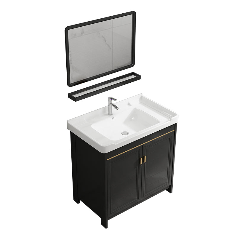 Rectangular Bathroom Vanity Single-Sink Glam Black Freestanding Vanity Set Vanity & Faucet & Mirrors Towel Bar Not Included Clearhalo 'Bathroom Remodel & Bathroom Fixtures' 'Bathroom Vanities' 'bathroom_vanities' 'Home Improvement' 'home_improvement' 'home_improvement_bathroom_vanities' 7588792