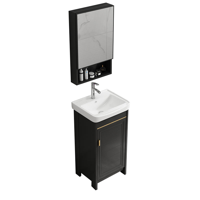 Rectangular Bathroom Vanity Single-Sink Glam Black Freestanding Vanity Set Vanity & Faucet & Mirror Cabinet 17"L x 14"W x 32"H Towel Bar Not Included Clearhalo 'Bathroom Remodel & Bathroom Fixtures' 'Bathroom Vanities' 'bathroom_vanities' 'Home Improvement' 'home_improvement' 'home_improvement_bathroom_vanities' 7588795