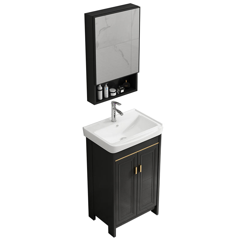 Rectangular Bathroom Vanity Single-Sink Glam Black Freestanding Vanity Set Vanity & Faucet & Mirror Cabinet 20"L x 14"W x 32"H Towel Bar Not Included Clearhalo 'Bathroom Remodel & Bathroom Fixtures' 'Bathroom Vanities' 'bathroom_vanities' 'Home Improvement' 'home_improvement' 'home_improvement_bathroom_vanities' 7588797