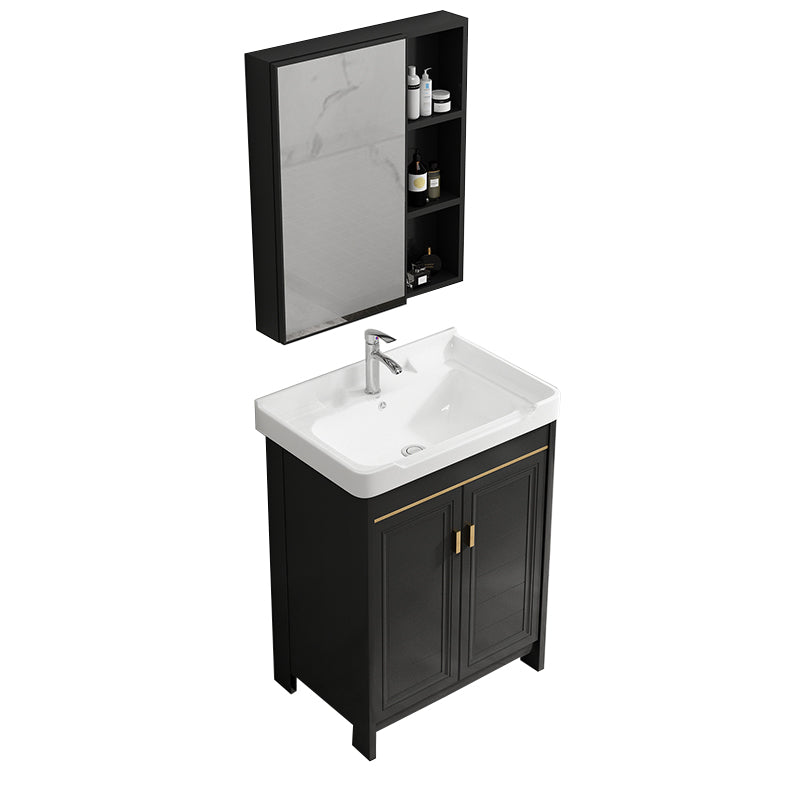 Rectangular Bathroom Vanity Single-Sink Glam Black Freestanding Vanity Set Vanity & Faucet & Mirror Cabinet Towel Bar Not Included Clearhalo 'Bathroom Remodel & Bathroom Fixtures' 'Bathroom Vanities' 'bathroom_vanities' 'Home Improvement' 'home_improvement' 'home_improvement_bathroom_vanities' 7588799