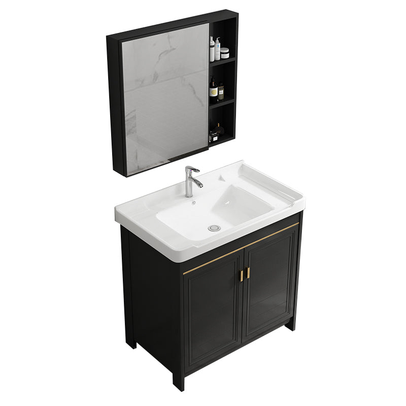 Rectangular Bathroom Vanity Single-Sink Glam Black Freestanding Vanity Set Vanity & Faucet & Mirror Cabinet Towel Bar Not Included Clearhalo 'Bathroom Remodel & Bathroom Fixtures' 'Bathroom Vanities' 'bathroom_vanities' 'Home Improvement' 'home_improvement' 'home_improvement_bathroom_vanities' 7588801