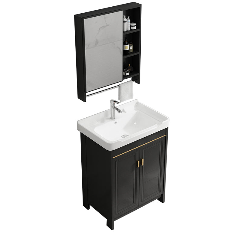 Rectangular Bathroom Vanity Single-Sink Glam Black Freestanding Vanity Set Vanity & Faucet & Mirror Cabinet Towel Bar Included Clearhalo 'Bathroom Remodel & Bathroom Fixtures' 'Bathroom Vanities' 'bathroom_vanities' 'Home Improvement' 'home_improvement' 'home_improvement_bathroom_vanities' 7588802