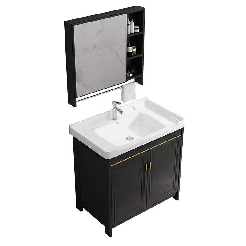 Rectangular Bathroom Vanity Single-Sink Glam Black Freestanding Vanity Set Vanity & Faucet & Mirror Cabinet Towel Bar Included Clearhalo 'Bathroom Remodel & Bathroom Fixtures' 'Bathroom Vanities' 'bathroom_vanities' 'Home Improvement' 'home_improvement' 'home_improvement_bathroom_vanities' 7588803