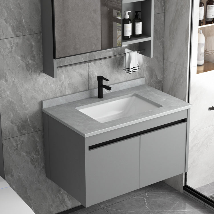 Single Sink Bathroom Vanity Modern Metal Frame Gray Rectangular Vanity Set Clearhalo 'Bathroom Remodel & Bathroom Fixtures' 'Bathroom Vanities' 'bathroom_vanities' 'Home Improvement' 'home_improvement' 'home_improvement_bathroom_vanities' 7588833