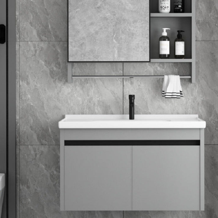 Single Sink Bathroom Vanity Modern Metal Frame Gray Rectangular Vanity Set Clearhalo 'Bathroom Remodel & Bathroom Fixtures' 'Bathroom Vanities' 'bathroom_vanities' 'Home Improvement' 'home_improvement' 'home_improvement_bathroom_vanities' 7588835