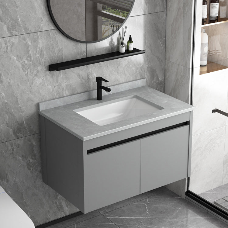 Single Sink Bathroom Vanity Modern Metal Frame Gray Rectangular Vanity Set Clearhalo 'Bathroom Remodel & Bathroom Fixtures' 'Bathroom Vanities' 'bathroom_vanities' 'Home Improvement' 'home_improvement' 'home_improvement_bathroom_vanities' 7588838