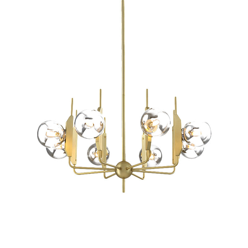 8-Light Living Room Chandelier Lighting Post Modern Gold Ceiling Lamp with Ball Milk White/Smoke Gray Glass Shade Clearhalo 'Ceiling Lights' 'Chandeliers' 'Modern Chandeliers' 'Modern' Lighting' 758885