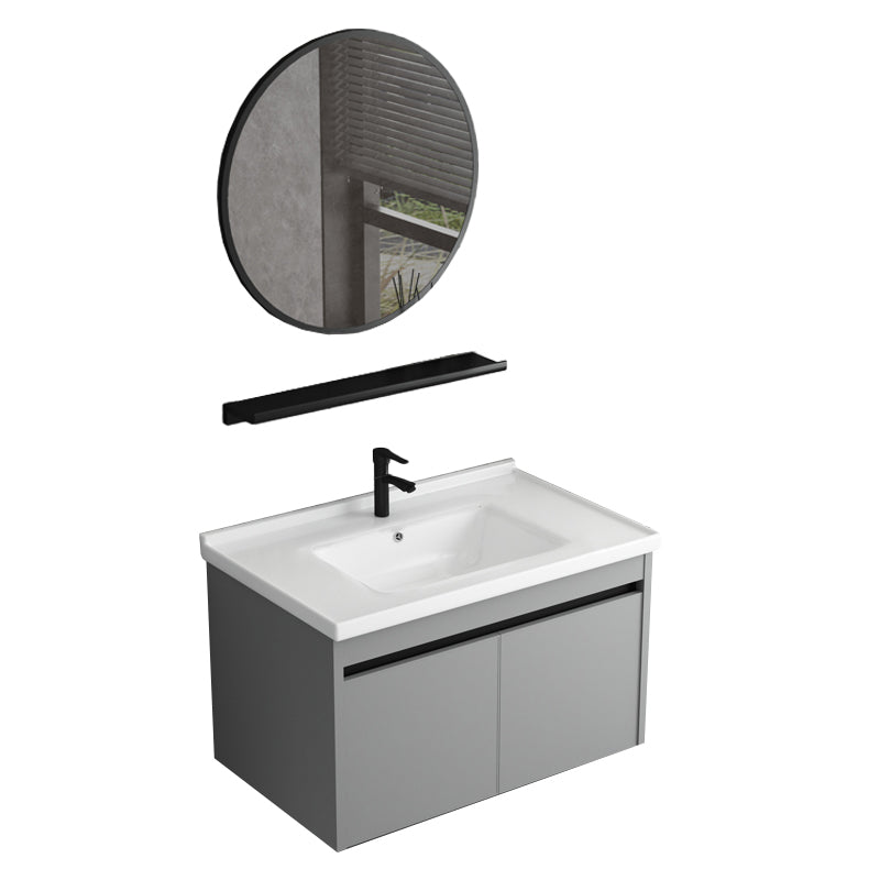 Single Sink Bathroom Vanity Modern Metal Frame Gray Rectangular Vanity Set Vanity & Faucet & Mirrors 31"L x 19"W x 17"H White Clearhalo 'Bathroom Remodel & Bathroom Fixtures' 'Bathroom Vanities' 'bathroom_vanities' 'Home Improvement' 'home_improvement' 'home_improvement_bathroom_vanities' 7588853