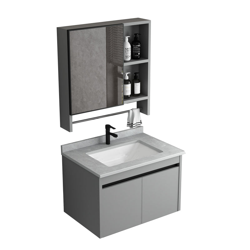 Single Sink Bathroom Vanity Modern Metal Frame Gray Rectangular Vanity Set Vanity & Faucet & Mirror Cabinet 28"L x 19"W x 17"H Gray Clearhalo 'Bathroom Remodel & Bathroom Fixtures' 'Bathroom Vanities' 'bathroom_vanities' 'Home Improvement' 'home_improvement' 'home_improvement_bathroom_vanities' 7588858