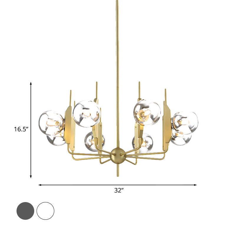 8-Light Living Room Chandelier Lighting Post Modern Gold Ceiling Lamp with Ball Milk White/Smoke Gray Glass Shade Clearhalo 'Ceiling Lights' 'Chandeliers' 'Modern Chandeliers' 'Modern' Lighting' 758886