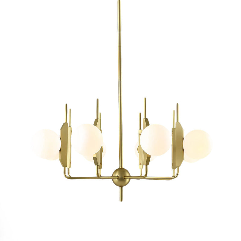 8-Light Living Room Chandelier Lighting Post Modern Gold Ceiling Lamp with Ball Milk White/Smoke Gray Glass Shade Clearhalo 'Ceiling Lights' 'Chandeliers' 'Modern Chandeliers' 'Modern' Lighting' 758889