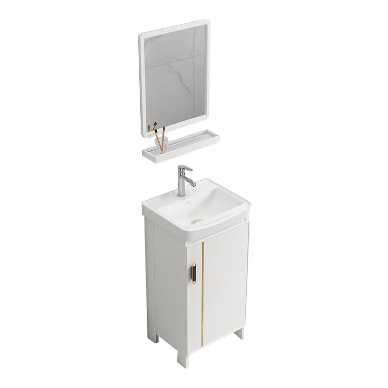 Modern Bathroom Vanity White Metal Frame Single-Sink Wall Mount Vanity Set Vanity & Faucet & Mirrors 17"L x 14"W x 32"H Towel Bar Not Included Clearhalo 'Bathroom Remodel & Bathroom Fixtures' 'Bathroom Vanities' 'bathroom_vanities' 'Home Improvement' 'home_improvement' 'home_improvement_bathroom_vanities' 7588892