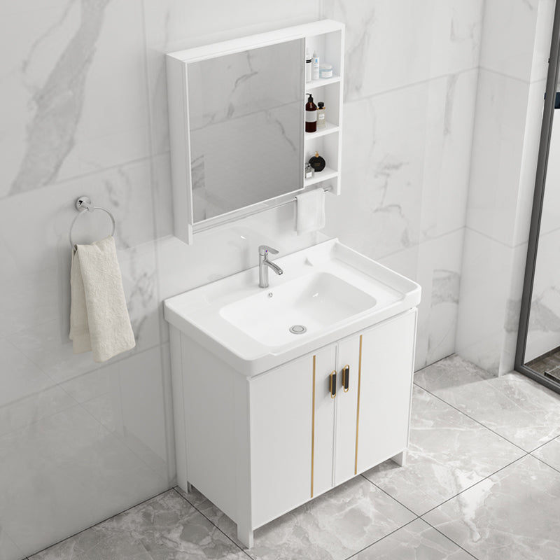 Modern Bathroom Vanity White Metal Frame Single-Sink Wall Mount Vanity Set Clearhalo 'Bathroom Remodel & Bathroom Fixtures' 'Bathroom Vanities' 'bathroom_vanities' 'Home Improvement' 'home_improvement' 'home_improvement_bathroom_vanities' 7588893