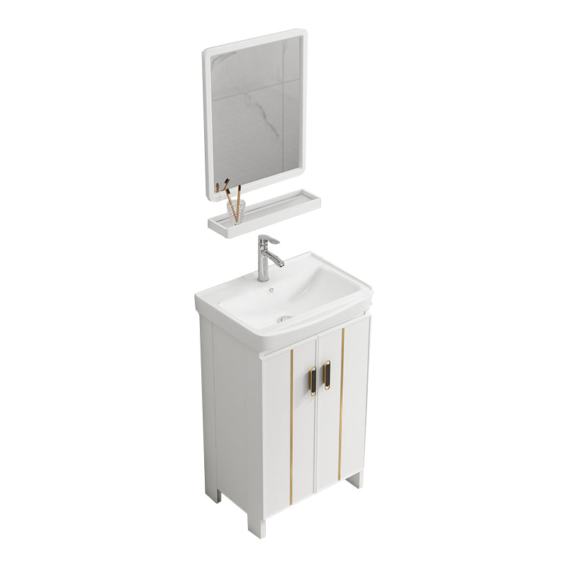 Modern Bathroom Vanity White Metal Frame Single-Sink Wall Mount Vanity Set Vanity & Faucet & Mirrors 20"L x 14"W x 32"H Towel Bar Not Included Clearhalo 'Bathroom Remodel & Bathroom Fixtures' 'Bathroom Vanities' 'bathroom_vanities' 'Home Improvement' 'home_improvement' 'home_improvement_bathroom_vanities' 7588894