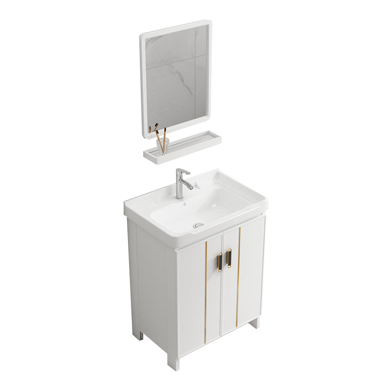 Modern Bathroom Vanity White Metal Frame Single-Sink Wall Mount Vanity Set Vanity & Faucet & Mirrors 24"L x 16"W x 32"H Towel Bar Not Included Clearhalo 'Bathroom Remodel & Bathroom Fixtures' 'Bathroom Vanities' 'bathroom_vanities' 'Home Improvement' 'home_improvement' 'home_improvement_bathroom_vanities' 7588896