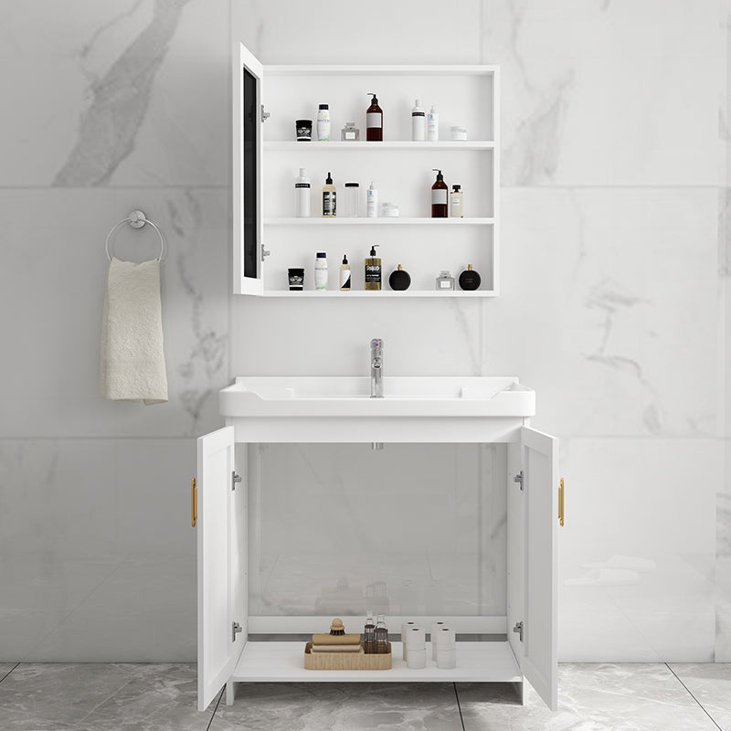 Modern Bathroom Vanity White Metal Frame Single-Sink Wall Mount Vanity Set Clearhalo 'Bathroom Remodel & Bathroom Fixtures' 'Bathroom Vanities' 'bathroom_vanities' 'Home Improvement' 'home_improvement' 'home_improvement_bathroom_vanities' 7588897