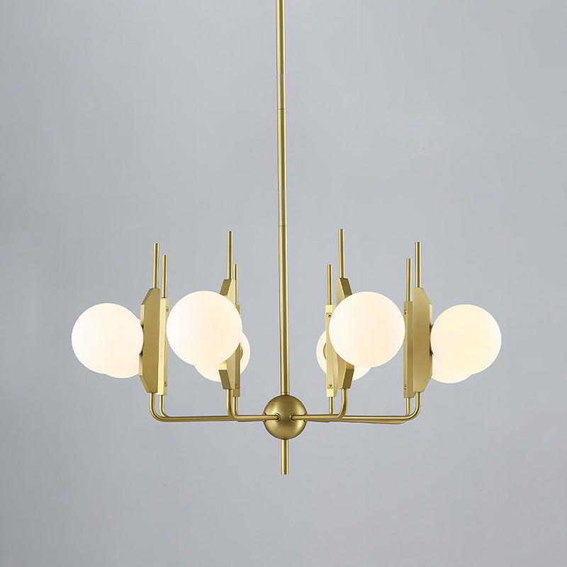 8-Light Living Room Chandelier Lighting Post Modern Gold Ceiling Lamp with Ball Milk White/Smoke Gray Glass Shade Clearhalo 'Ceiling Lights' 'Chandeliers' 'Modern Chandeliers' 'Modern' Lighting' 758890