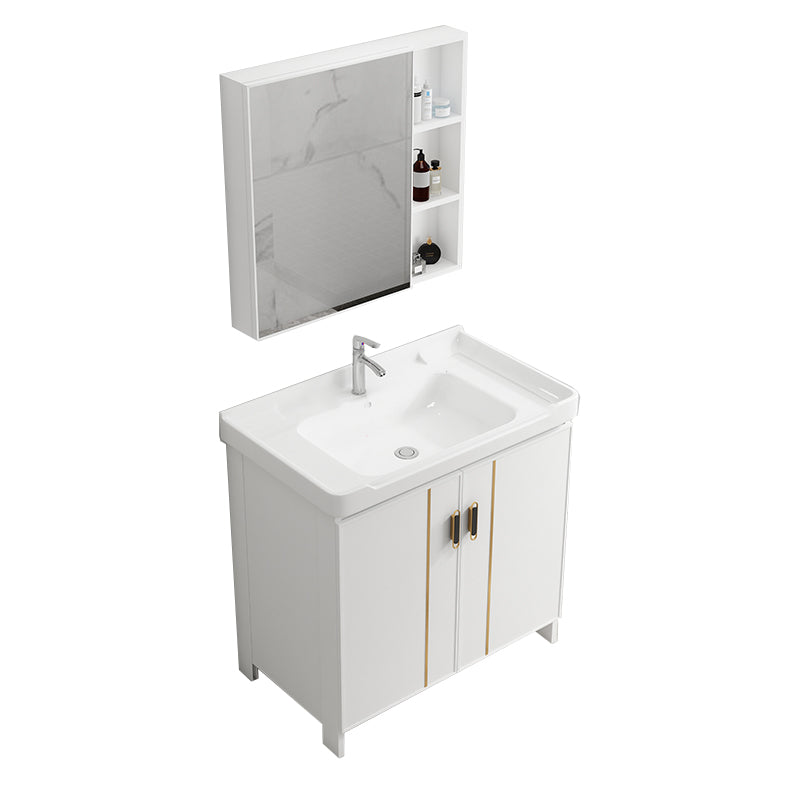 Modern Bathroom Vanity White Metal Frame Single-Sink Wall Mount Vanity Set Vanity & Faucet & Mirror Cabinet Towel Bar Not Included Clearhalo 'Bathroom Remodel & Bathroom Fixtures' 'Bathroom Vanities' 'bathroom_vanities' 'Home Improvement' 'home_improvement' 'home_improvement_bathroom_vanities' 7588904