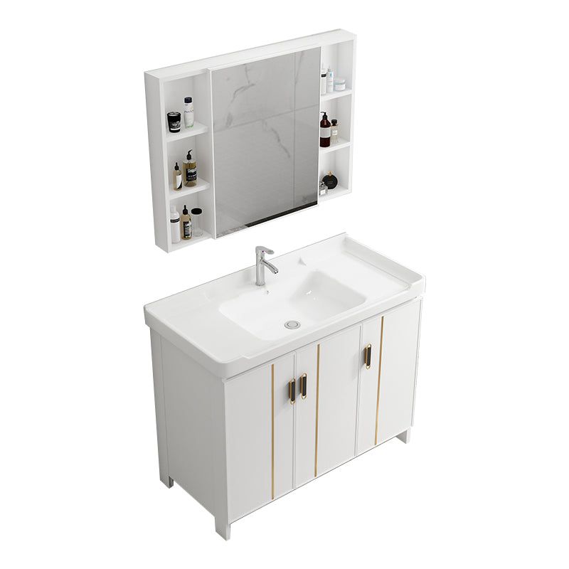 Modern Bathroom Vanity White Metal Frame Single-Sink Wall Mount Vanity Set Vanity & Faucet & Mirror Cabinet 35"L x 19"W x 32"H Towel Bar Not Included Clearhalo 'Bathroom Remodel & Bathroom Fixtures' 'Bathroom Vanities' 'bathroom_vanities' 'Home Improvement' 'home_improvement' 'home_improvement_bathroom_vanities' 7588906