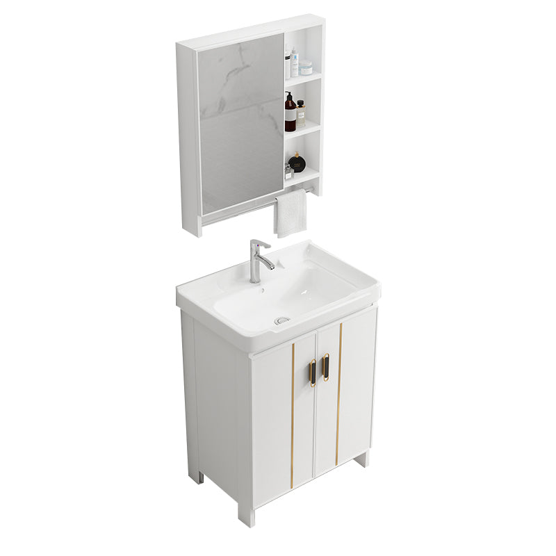 Modern Bathroom Vanity White Metal Frame Single-Sink Wall Mount Vanity Set Vanity & Faucet & Mirror Cabinet Towel Bar Included Clearhalo 'Bathroom Remodel & Bathroom Fixtures' 'Bathroom Vanities' 'bathroom_vanities' 'Home Improvement' 'home_improvement' 'home_improvement_bathroom_vanities' 7588907