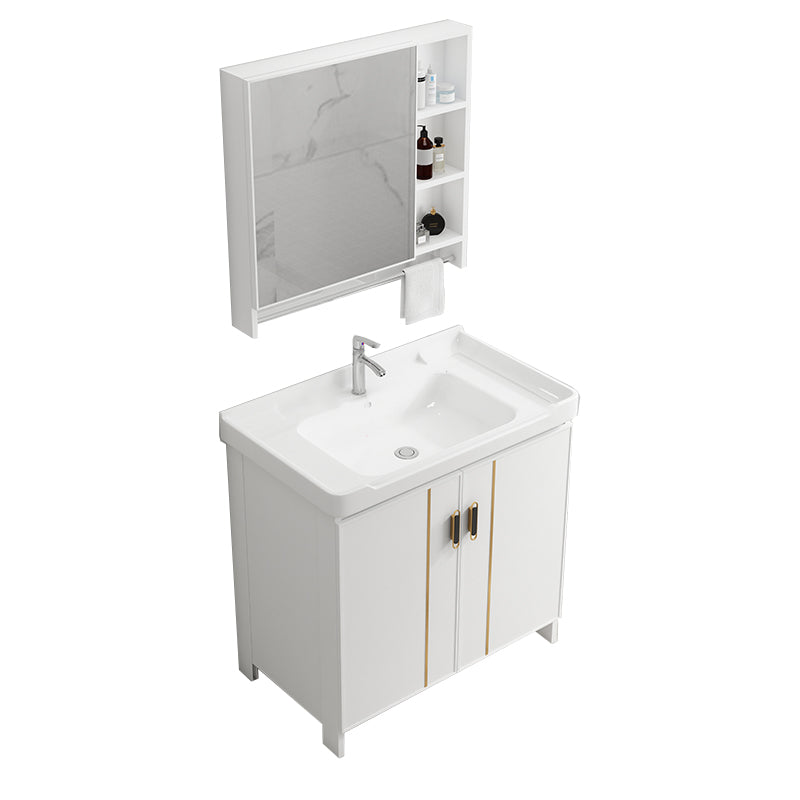 Modern Bathroom Vanity White Metal Frame Single-Sink Wall Mount Vanity Set Vanity & Faucet & Mirror Cabinet Towel Bar Included Clearhalo 'Bathroom Remodel & Bathroom Fixtures' 'Bathroom Vanities' 'bathroom_vanities' 'Home Improvement' 'home_improvement' 'home_improvement_bathroom_vanities' 7588909