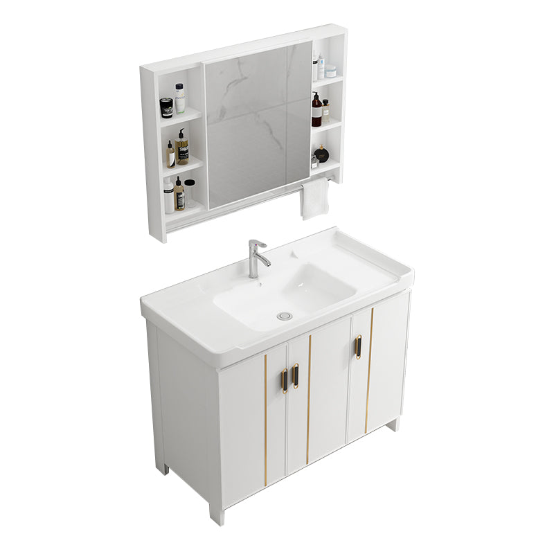 Modern Bathroom Vanity White Metal Frame Single-Sink Wall Mount Vanity Set Vanity & Faucet & Mirror Cabinet Towel Bar Included Clearhalo 'Bathroom Remodel & Bathroom Fixtures' 'Bathroom Vanities' 'bathroom_vanities' 'Home Improvement' 'home_improvement' 'home_improvement_bathroom_vanities' 7588911