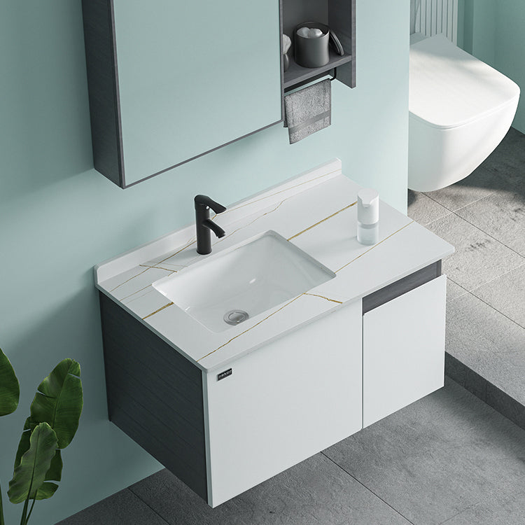 Single Sink Rectangular Bathroom Vanity Modern White Metal Frame Vanity Set Clearhalo 'Bathroom Remodel & Bathroom Fixtures' 'Bathroom Vanities' 'bathroom_vanities' 'Home Improvement' 'home_improvement' 'home_improvement_bathroom_vanities' 7588942