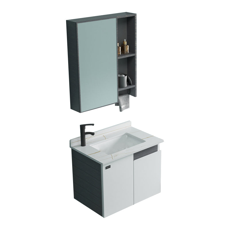 Single Sink Rectangular Bathroom Vanity Modern White Metal Frame Vanity Set Vanity & Faucet & Mirror Cabinet 23.6"L x 15.7"W x 18.1"H White Clearhalo 'Bathroom Remodel & Bathroom Fixtures' 'Bathroom Vanities' 'bathroom_vanities' 'Home Improvement' 'home_improvement' 'home_improvement_bathroom_vanities' 7588943