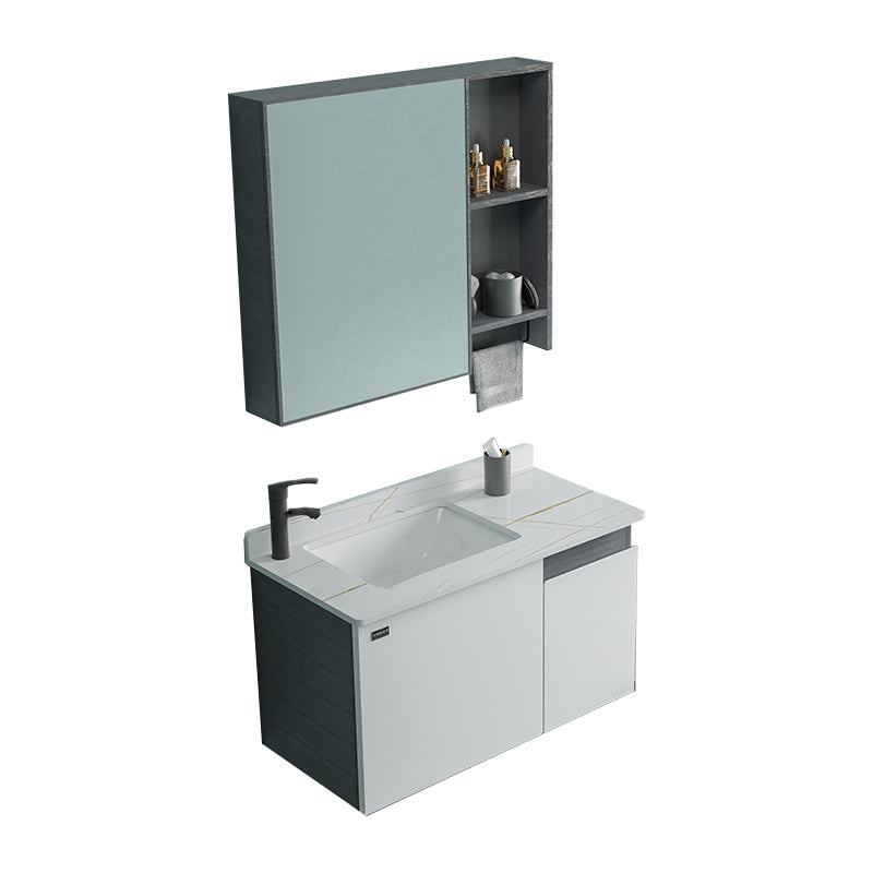 Single Sink Rectangular Bathroom Vanity Modern White Metal Frame Vanity Set Vanity & Faucet & Mirror Cabinet Clearhalo 'Bathroom Remodel & Bathroom Fixtures' 'Bathroom Vanities' 'bathroom_vanities' 'Home Improvement' 'home_improvement' 'home_improvement_bathroom_vanities' 7588944