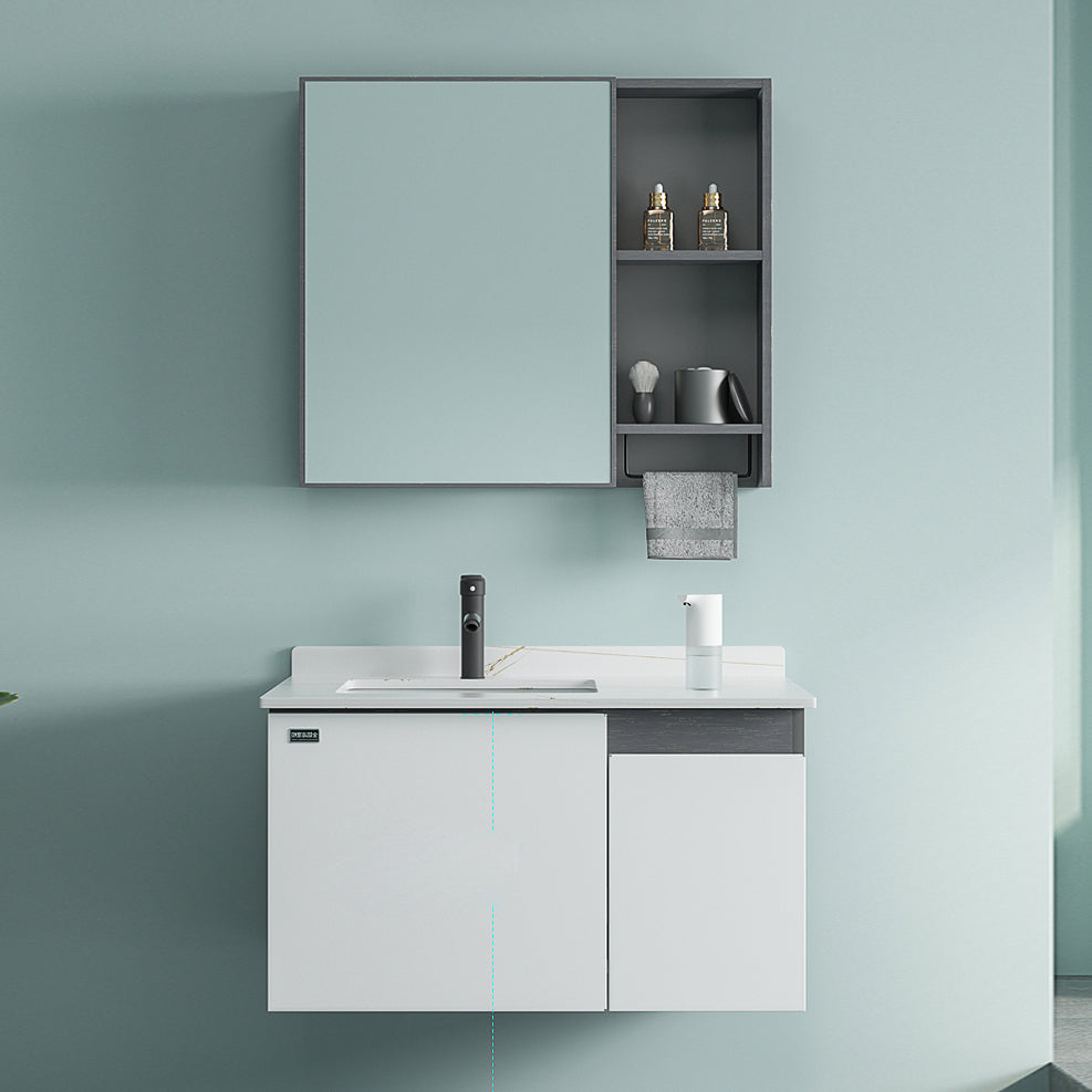 Single Sink Rectangular Bathroom Vanity Modern White Metal Frame Vanity Set Clearhalo 'Bathroom Remodel & Bathroom Fixtures' 'Bathroom Vanities' 'bathroom_vanities' 'Home Improvement' 'home_improvement' 'home_improvement_bathroom_vanities' 7588945