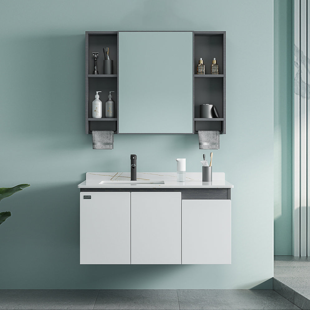 Single Sink Rectangular Bathroom Vanity Modern White Metal Frame Vanity Set Clearhalo 'Bathroom Remodel & Bathroom Fixtures' 'Bathroom Vanities' 'bathroom_vanities' 'Home Improvement' 'home_improvement' 'home_improvement_bathroom_vanities' 7588947
