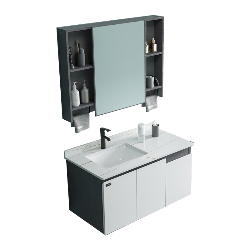 Single Sink Rectangular Bathroom Vanity Modern White Metal Frame Vanity Set Vanity & Faucet & Mirror Cabinet White Clearhalo 'Bathroom Remodel & Bathroom Fixtures' 'Bathroom Vanities' 'bathroom_vanities' 'Home Improvement' 'home_improvement' 'home_improvement_bathroom_vanities' 7588948