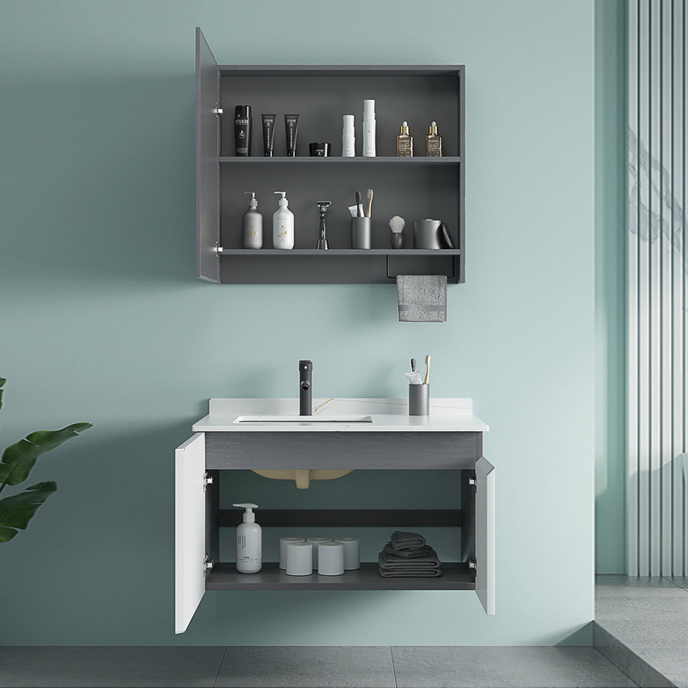 Single Sink Rectangular Bathroom Vanity Modern White Metal Frame Vanity Set Clearhalo 'Bathroom Remodel & Bathroom Fixtures' 'Bathroom Vanities' 'bathroom_vanities' 'Home Improvement' 'home_improvement' 'home_improvement_bathroom_vanities' 7588949