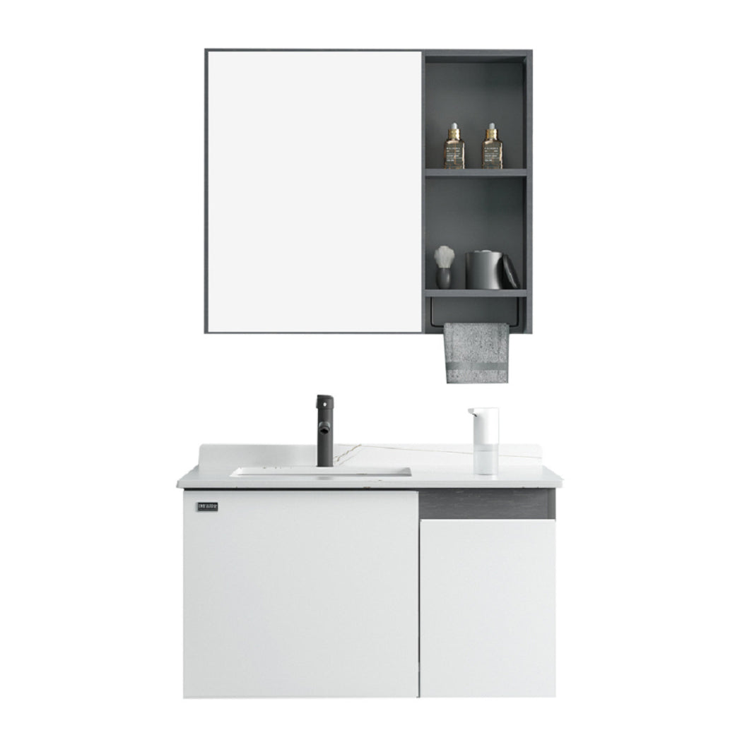 Single Sink Rectangular Bathroom Vanity Modern White Metal Frame Vanity Set Clearhalo 'Bathroom Remodel & Bathroom Fixtures' 'Bathroom Vanities' 'bathroom_vanities' 'Home Improvement' 'home_improvement' 'home_improvement_bathroom_vanities' 7588950