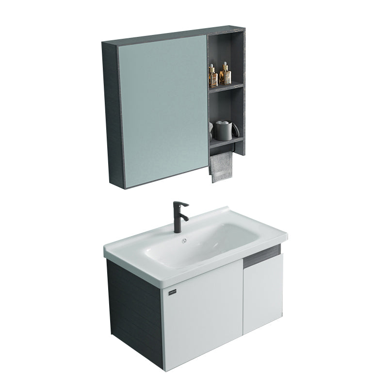 Single Sink Rectangular Bathroom Vanity Modern White Metal Frame Vanity Set Vanity & Faucet & Mirror Cabinet Clearhalo 'Bathroom Remodel & Bathroom Fixtures' 'Bathroom Vanities' 'bathroom_vanities' 'Home Improvement' 'home_improvement' 'home_improvement_bathroom_vanities' 7588952