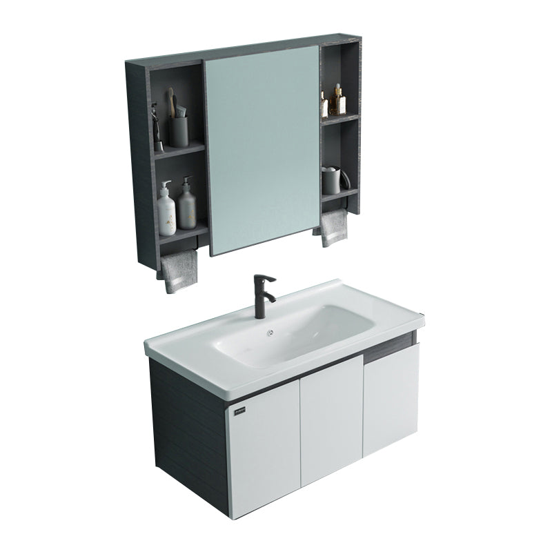 Single Sink Rectangular Bathroom Vanity Modern White Metal Frame Vanity Set Vanity & Faucet & Mirror Cabinet White Clearhalo 'Bathroom Remodel & Bathroom Fixtures' 'Bathroom Vanities' 'bathroom_vanities' 'Home Improvement' 'home_improvement' 'home_improvement_bathroom_vanities' 7588954